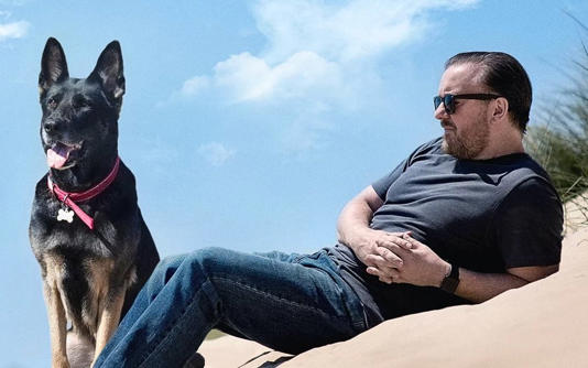 Gervais on the set of his hit show After Life (Netflix)