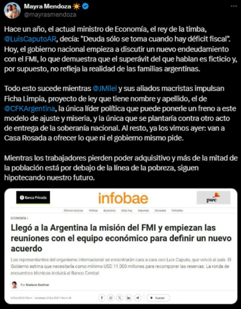 tuit de mayra mendoza 20250122