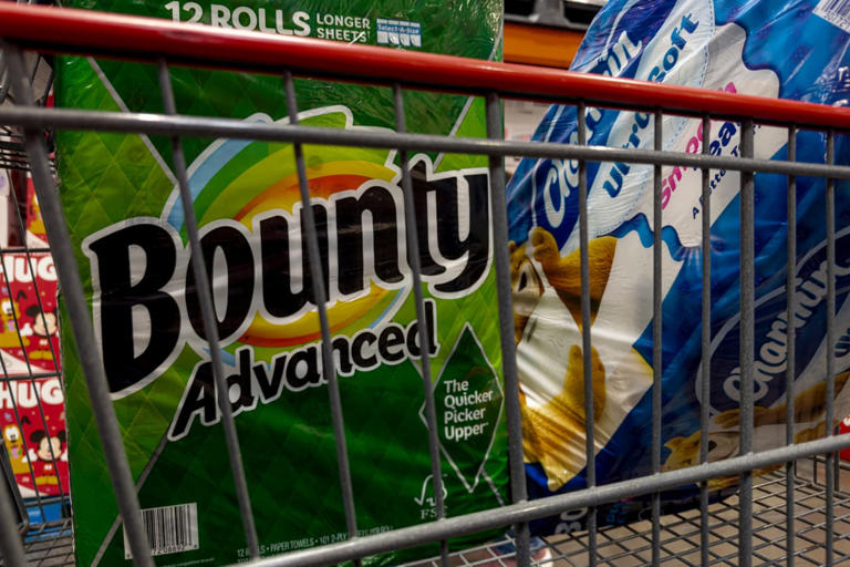 Procter & Gamble, maker of Bounty and Charmin products, beat Wall Street sales and earnings forecasts in its latest quarter.
