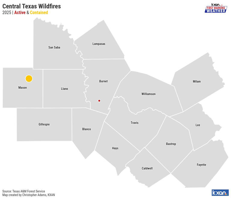 MAP: More than 300 acres have burned in Central Texas wildfires in 2025