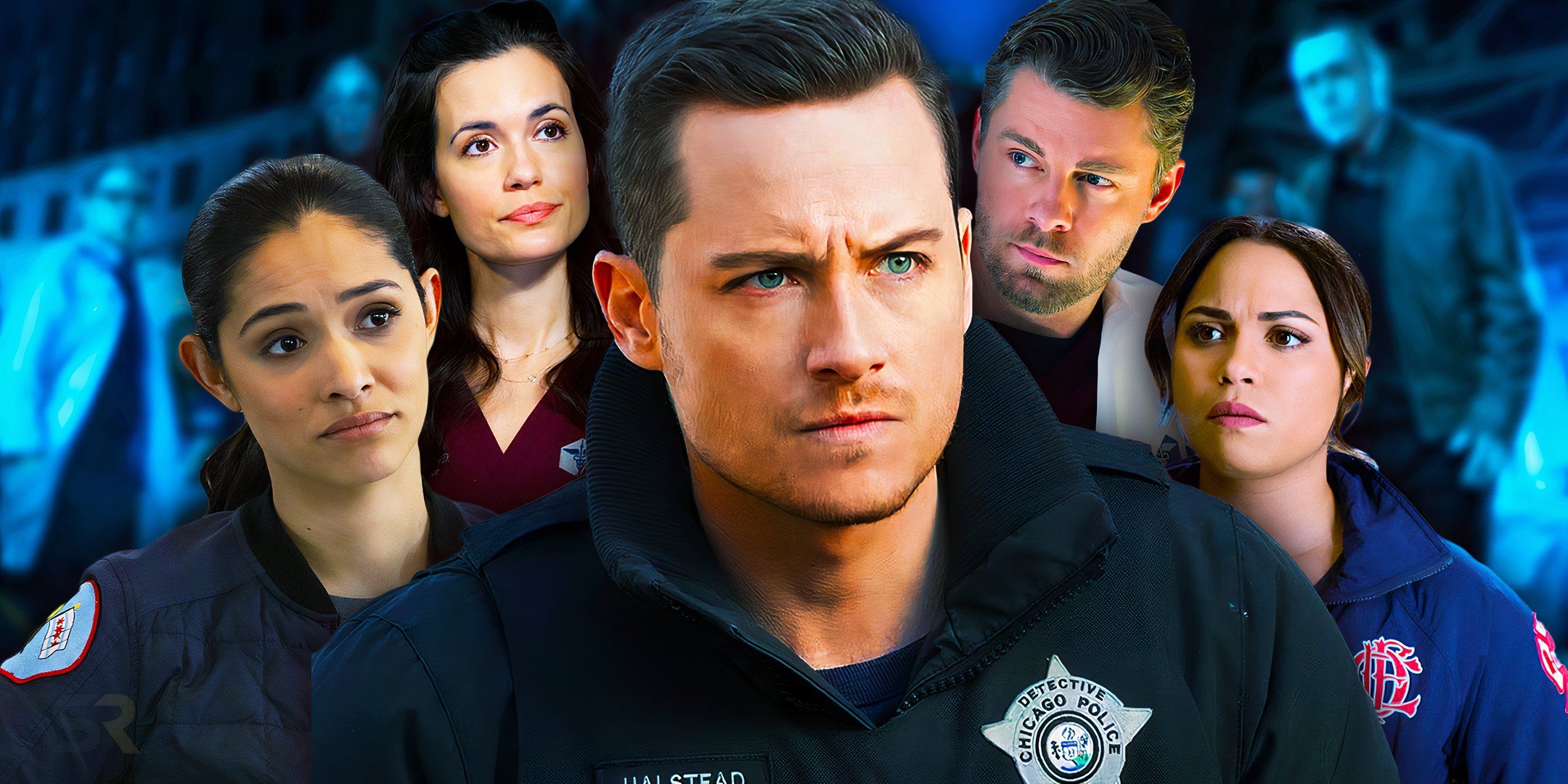 Stella Kidd, Natalie Manning, Jay Halstead, Mitch Ripley, and Gabby Dawson from the One Chicago shows.