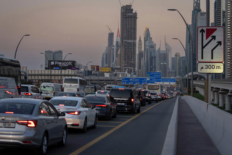 Vehicles crawl through the Sheikh Zayed Road during rush hour (Copyright 2025 The Associated Press. All rights reserved.)