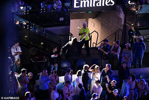 The spectator appeared to also speak with a steward inside the Rod Laver Arena after heckling Zverev