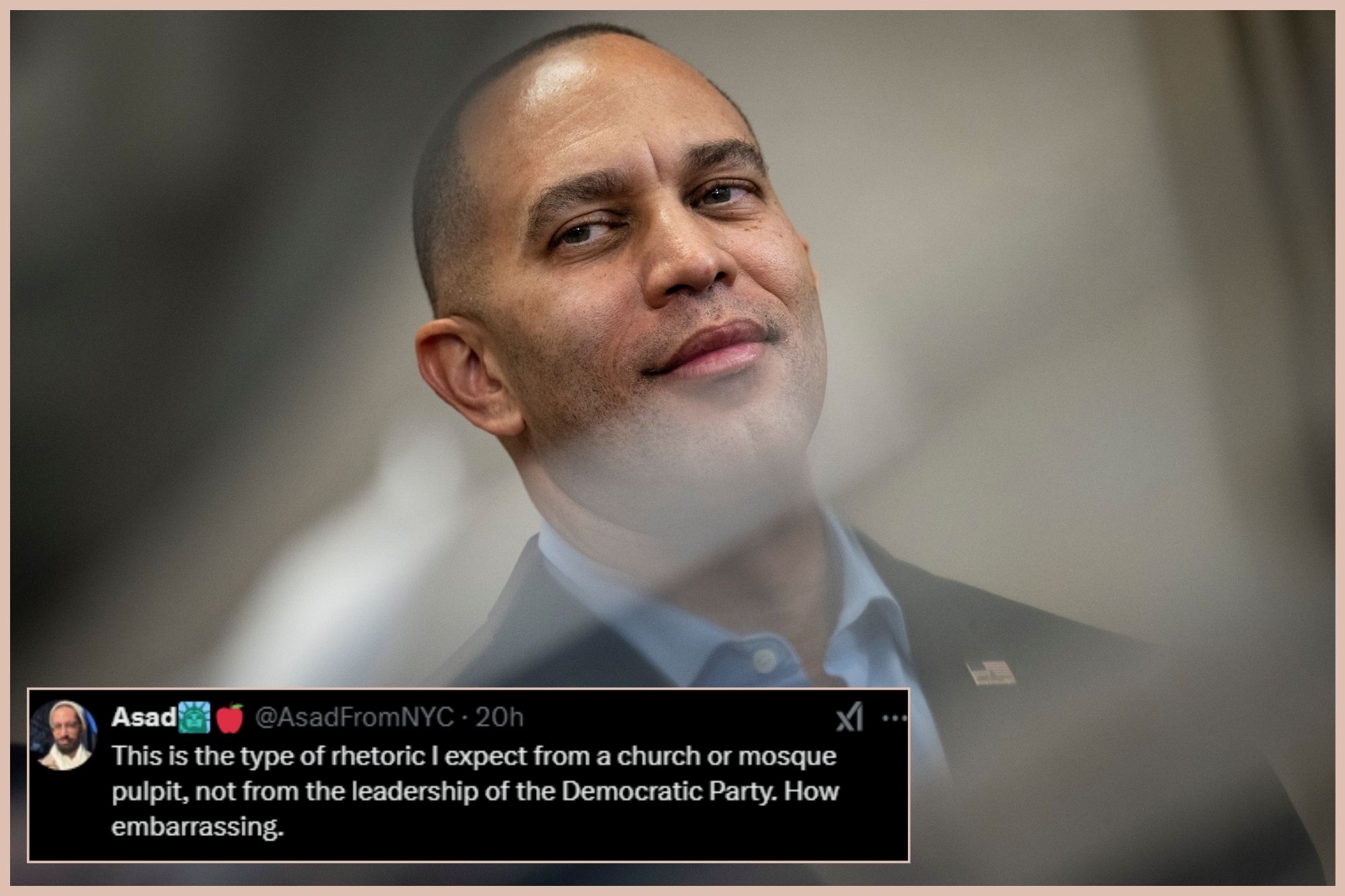 New York Rep. Hakeem Jefferies was slammed online for saying "presidents come and presidents go" but "God remains on the throne" over the weekend.