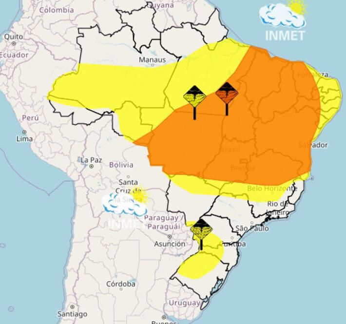 Inmet emite alerta laranja e amarelo para Estados brasileiros. Foto: Divulgação/Inmet