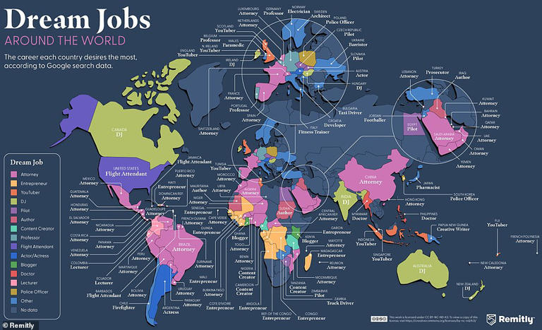 What the world wants to do for a living: Fascinating map shows how 