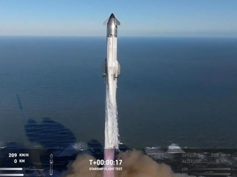 In this screen grab taken from the SpaceX broadcast the SpaceX Starship lifts off from Starbase near Boca Chica, Texas, on Jan. 16, 2025.