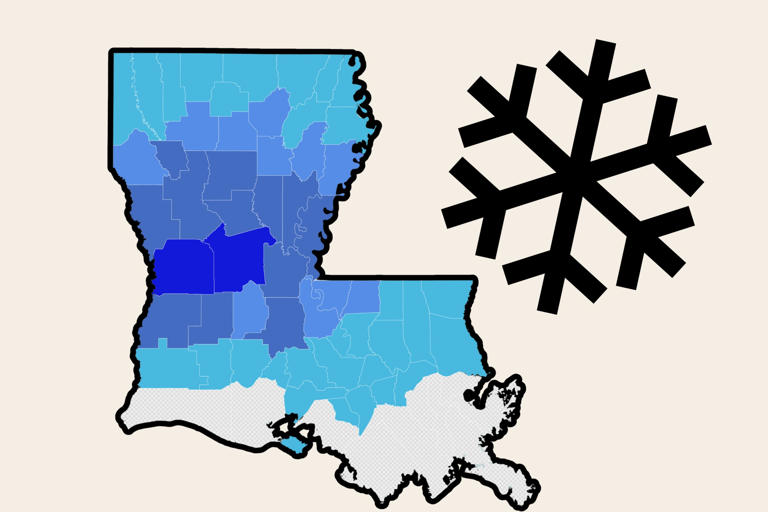 Louisiana Map Shows Snow Severity from Winter Storm