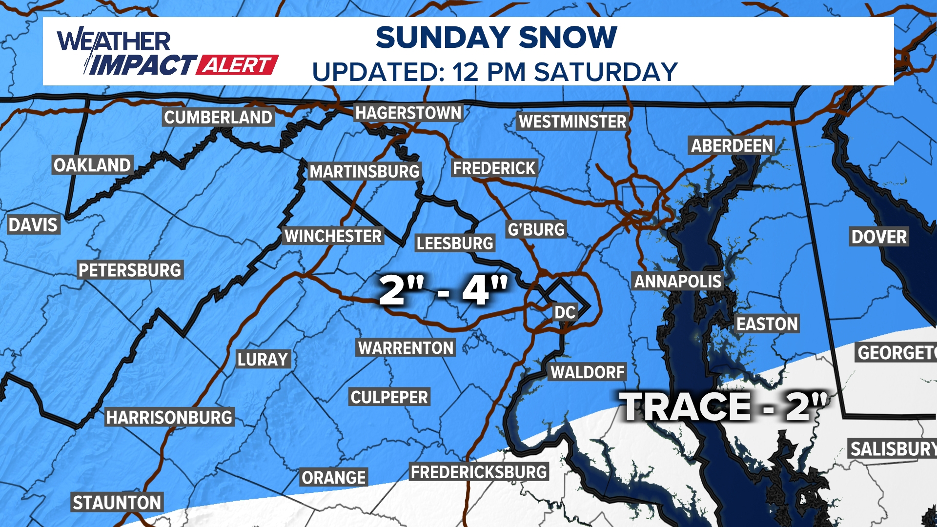 How much snow will DC get on Sunday and when will it start? DC