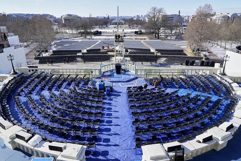The stage where the Presidential Inauguration was scheduled is seen on the West Front of the US Capitol in Washington, 17 January, 2025 Morry Gash/Copyright 2025 The AP. All rights reserved.