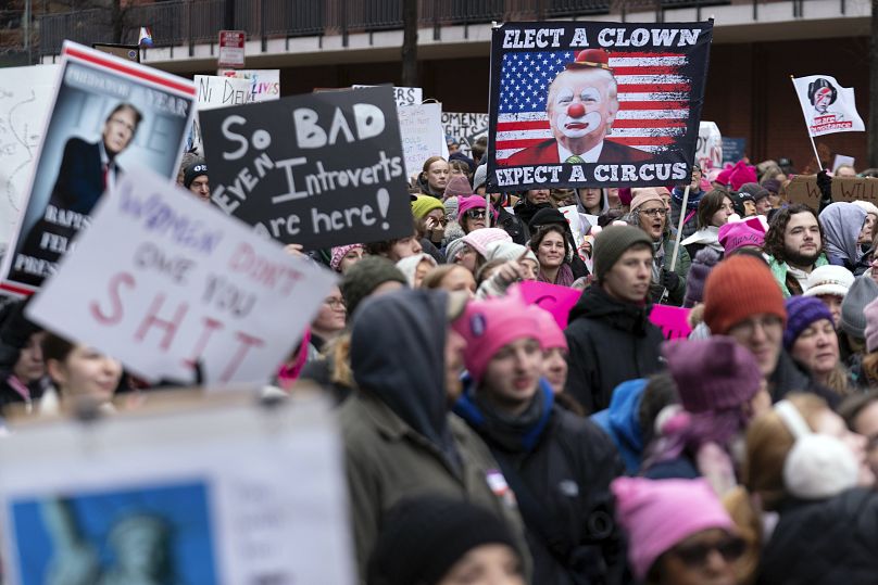 Demonstrators protest President-elect Donald Trump's incoming administration during the People's March in Washington, 18 January, 2025 Jose Luis Magana/AP