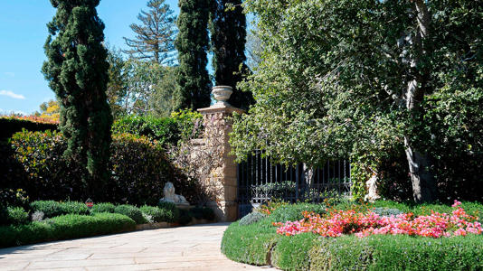 The gate of the estate where Prince Harry and his wife Meghan Markle live in Montecito. Getty Images