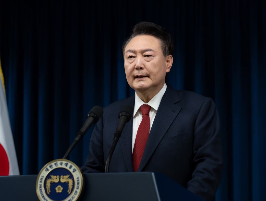 President Yoon Suk-yeol delivers a public address at the presidential office in Yongsan, Seoul, on Dec. 7 last year, ahead of the National Assembly's vote on the presidential impeachment motion. /Presidential Office