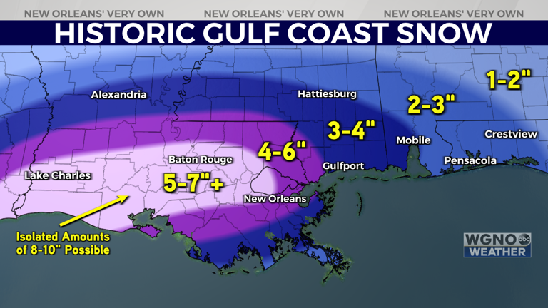 Heavy snow, bitter cold to hit southern Louisiana, Mississippi on Tuesday