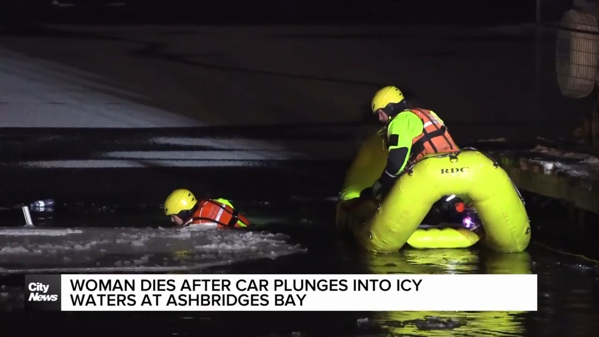 Woman dies after car plunges into icy waters at Ashbridges Bay