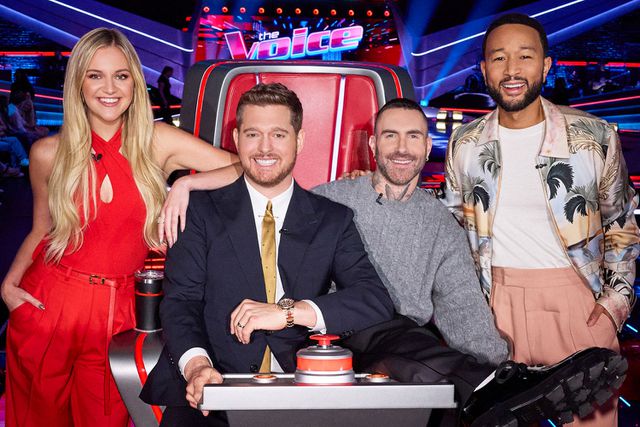 Trae Patton/NBC via Getty Kelsea Ballerini, Michael Bublé, Adam Levine and John Legend