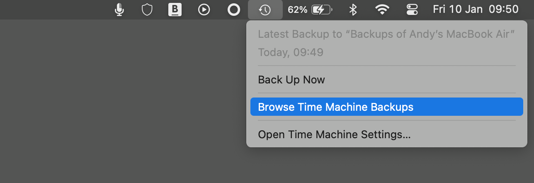 The browse Time Machine backups option.