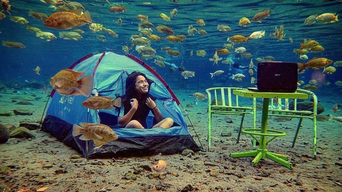 WISATA AIR KLATEN - Potret foto underwater yang ditawarkan di umbul ponggok (klateninfo.com)