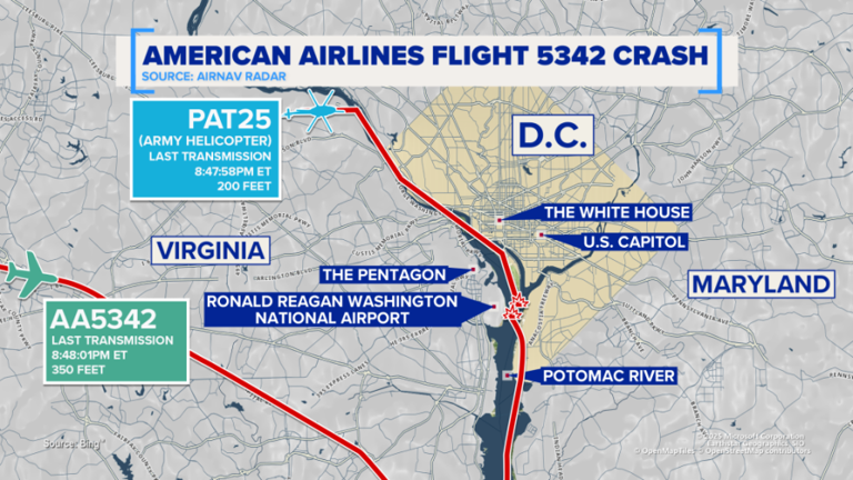 Mapped: See the paths of American Airlines flight, Black Hawk before crash