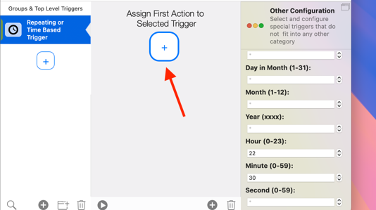 Assign First Action to Selected Trigger button in the BetterTouchTool app on Mac.