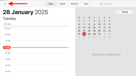 Plus button in Calendar app on Mac.