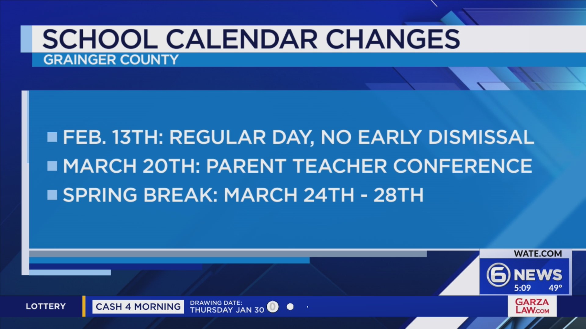 School calendar changes for Grainger County