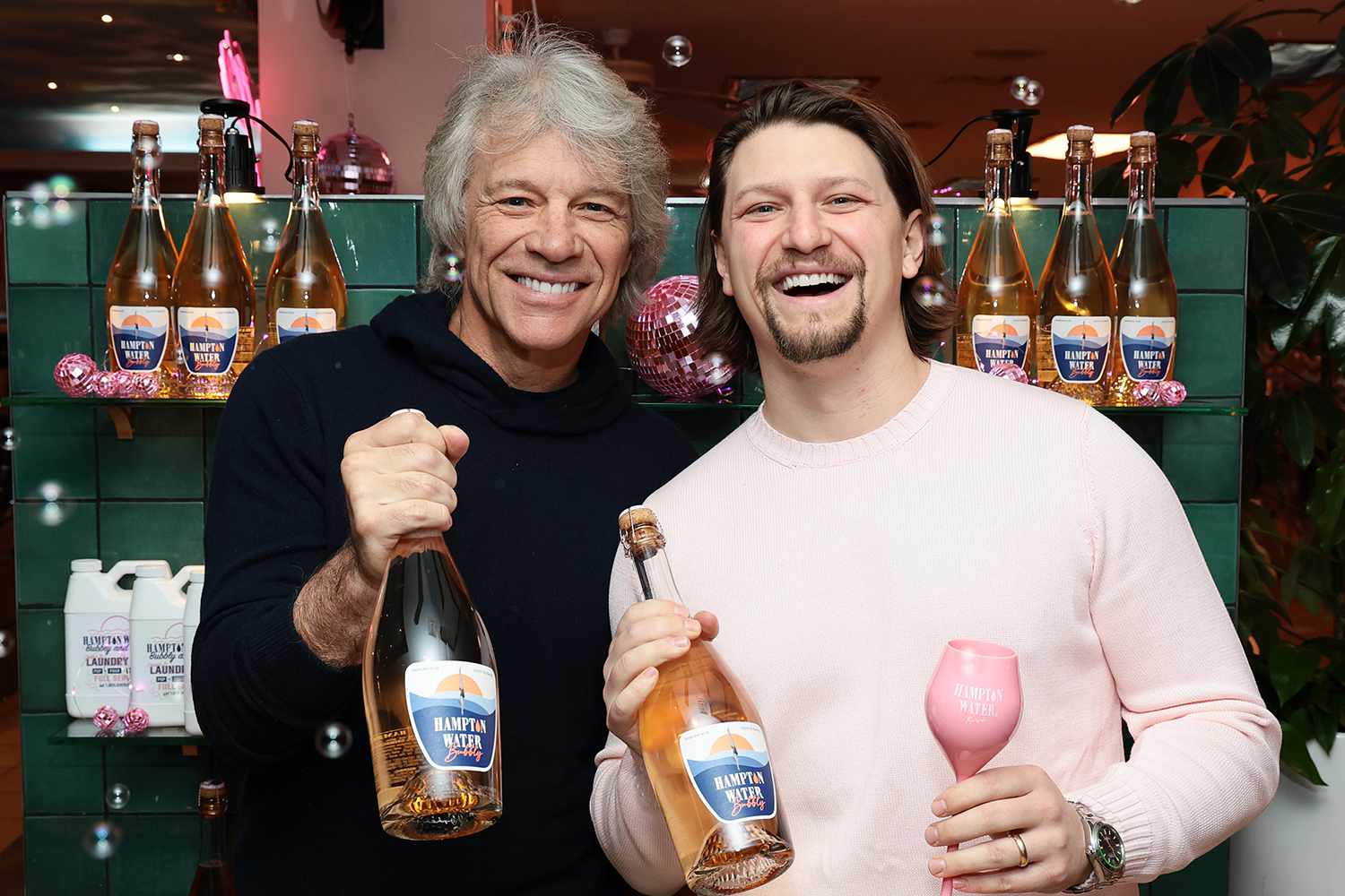 Dimitrios Kambouris/Getty Images for Hampton Water Jon Bon Jovi and Jesse Bongiovi attend Hampton Water celebrates Bubbly with Jon Bon Jovi at La La Laundry on January 30, 2025 in New York City.