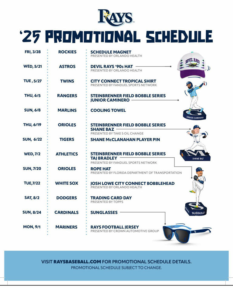 Rays release 2025 promotional, uniform schedules