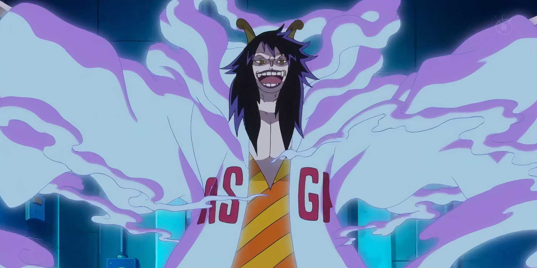 Caesar Clown showing off his gaseous powers during One Piece's Punk Hazard arc.