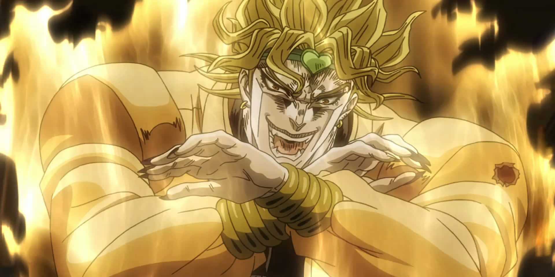 Dio crosses his arms, waiting for his opponent's next move.