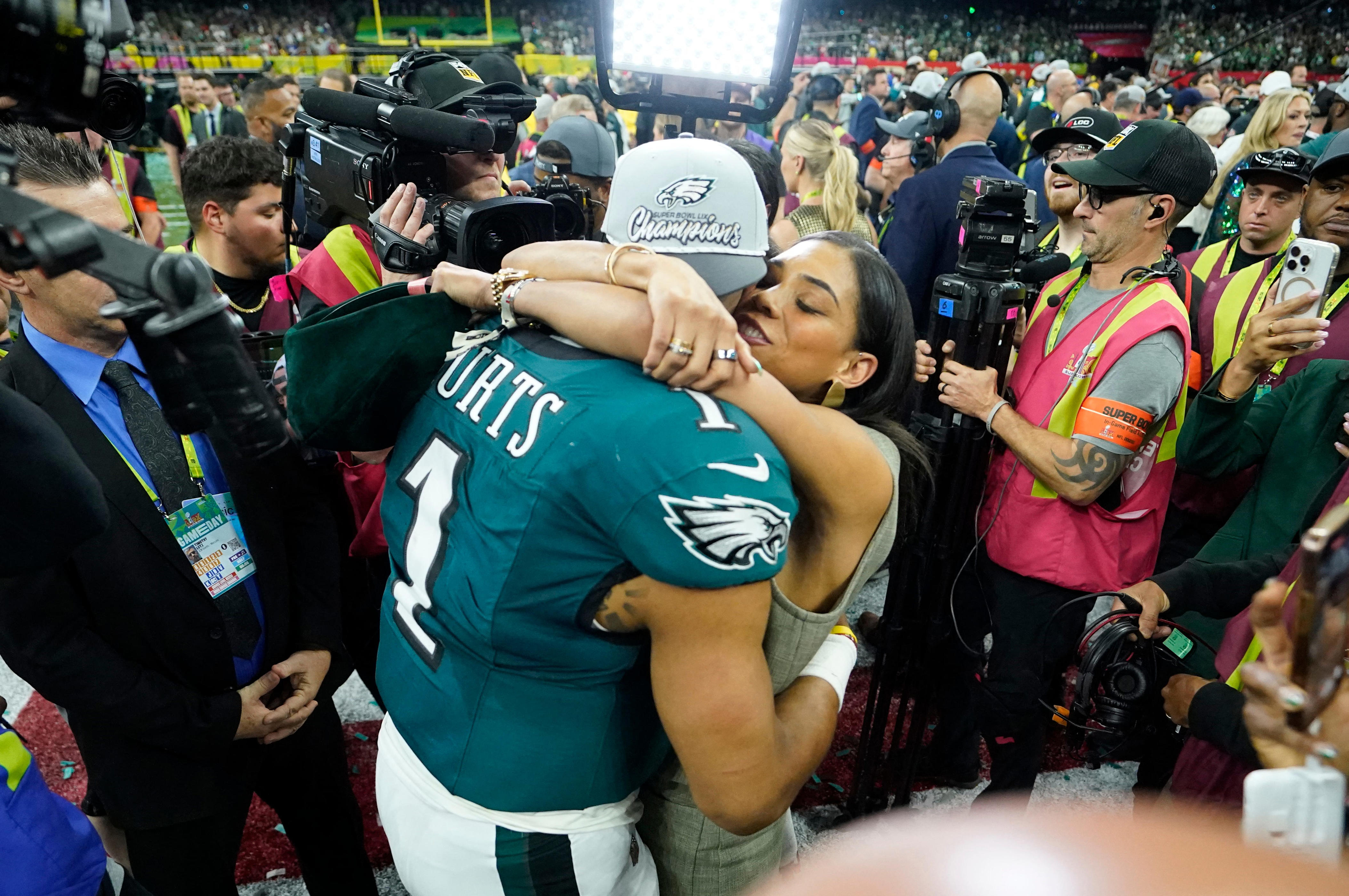 Jalen Hurts and fiancée Bry Burrows took the sweetest celebratory Super