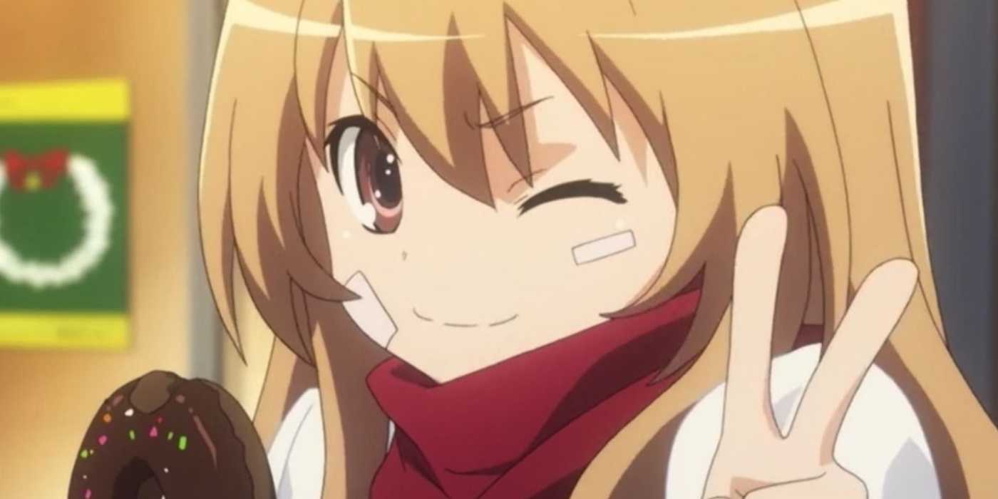 Taiga Aisaka smiles and winks in Toradora!