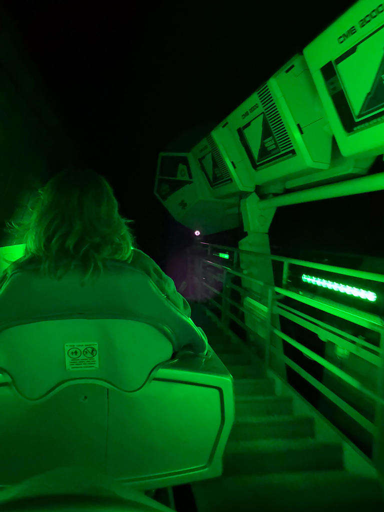 The inside of Space Mountain in Disney World's Magic Kingdom on Nov. 16, 2024, during the Mickey's Very Merry Christmas Party event. It was one of the attractions listed as “Temporarily Closed” when over a dozen rides shut down Monday night while the park was open, according to reports.