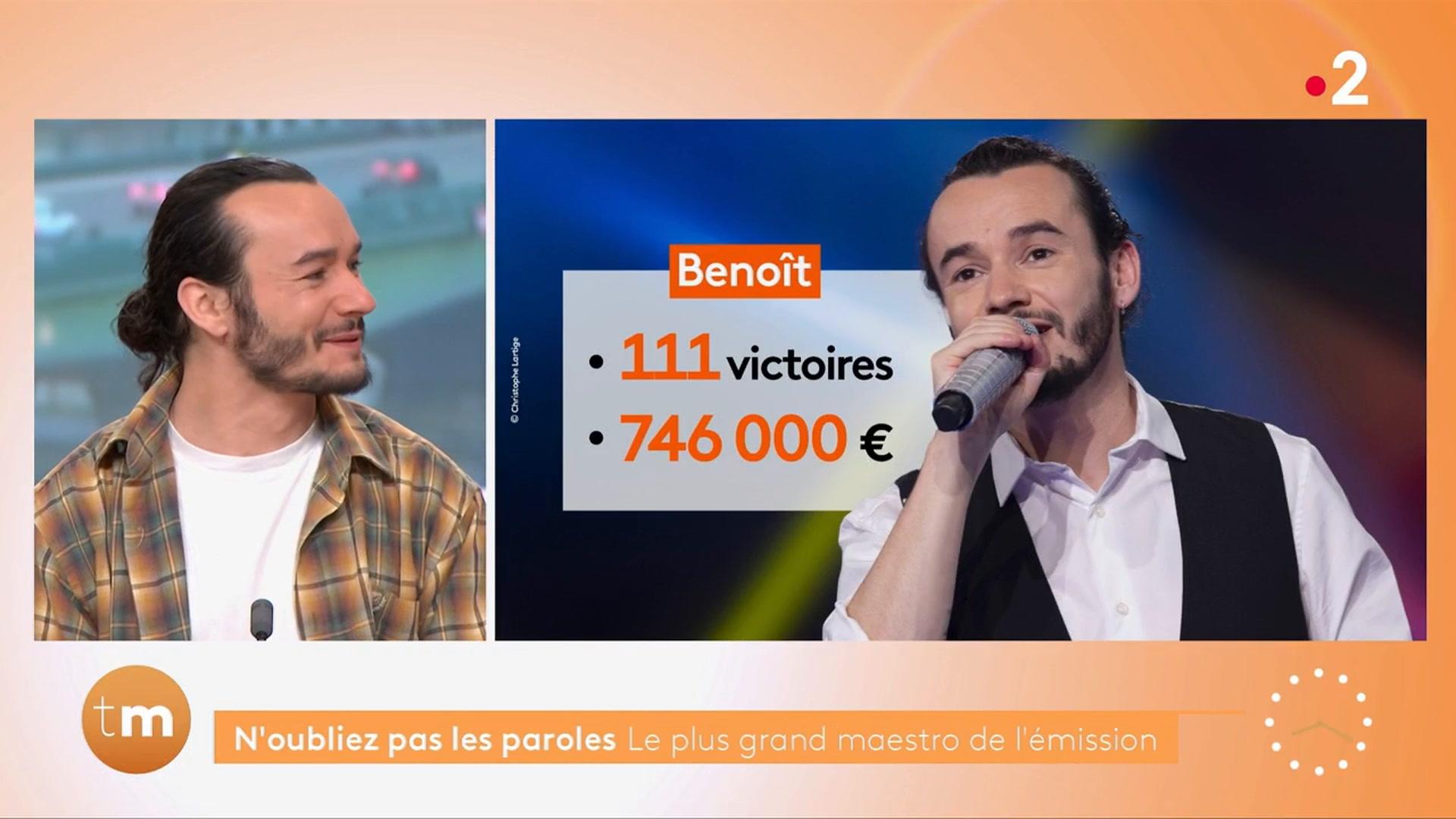 Benoît éliminé de N'oubliez pas les paroles : ce qu'il va faire de ses 746  000 euros de gains