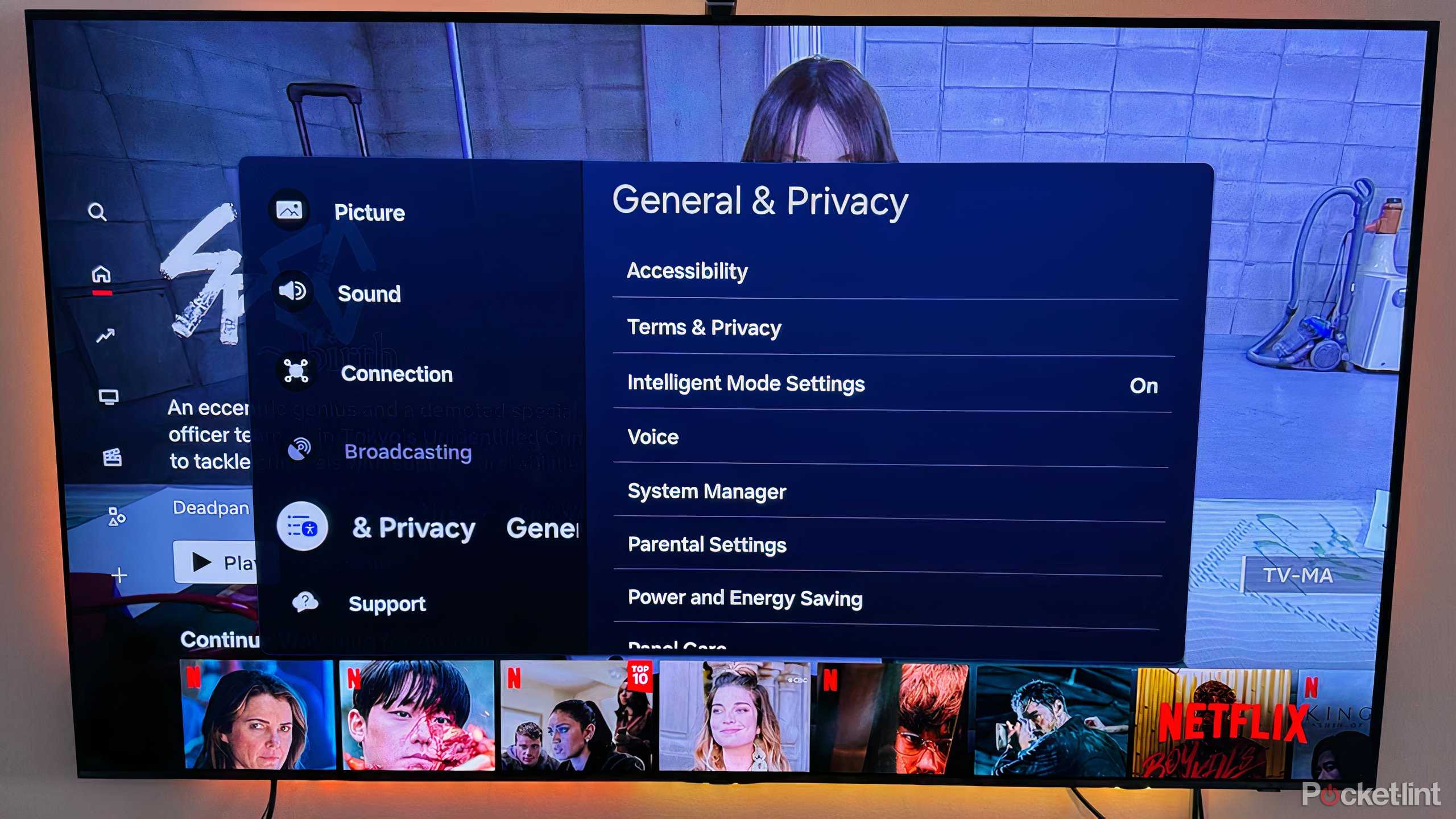 Privacy settings on a Samsung OLED TV.
