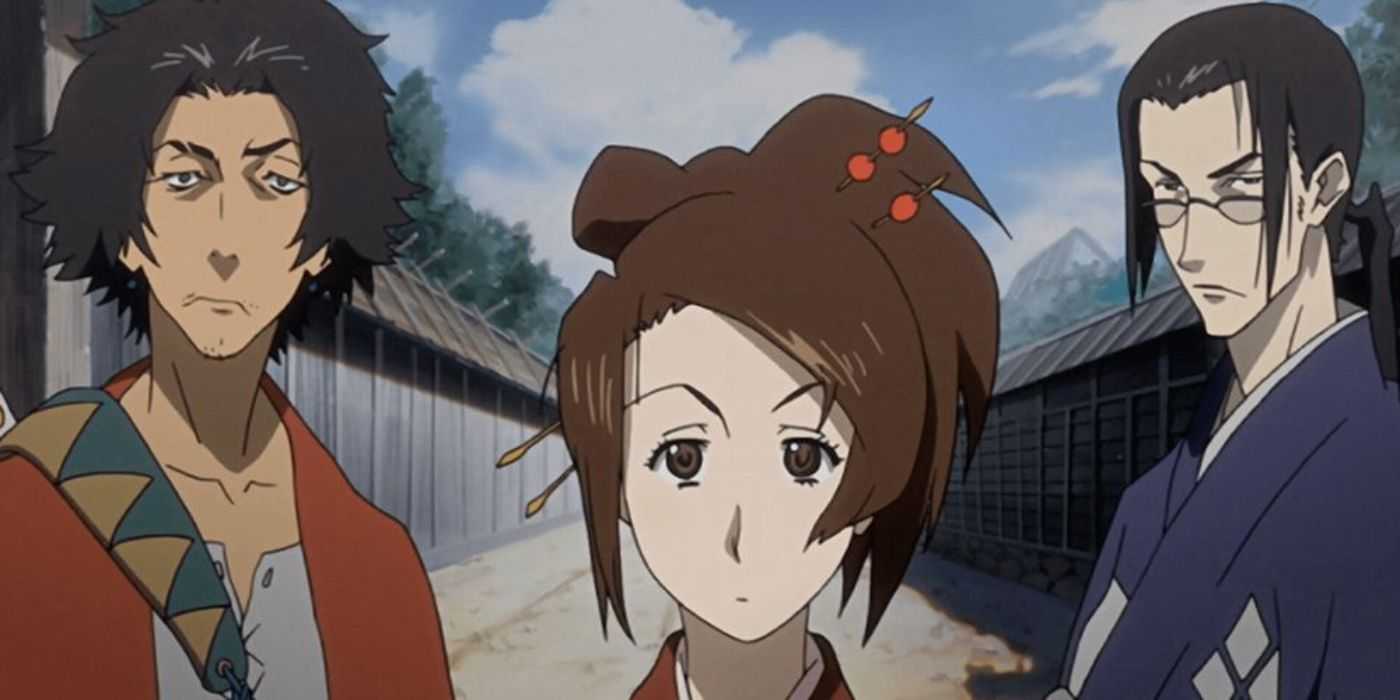 Mugen, Jin and Fu look unimpressed as they look at something off-screen in Samurai Champloo.