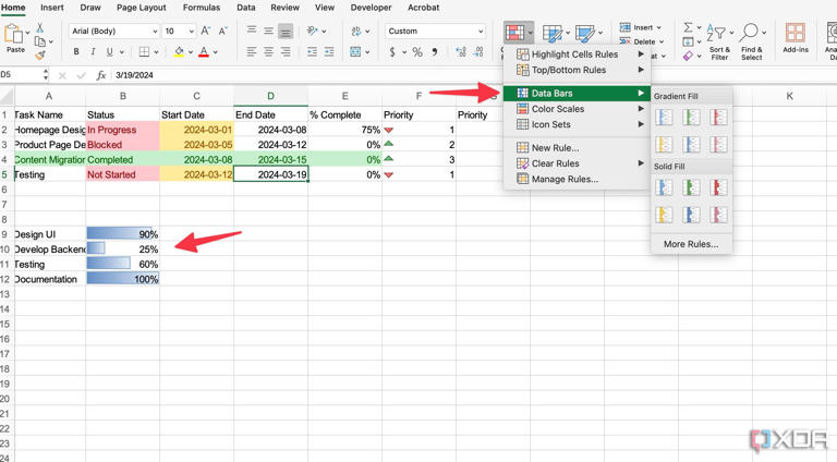 Here is how I use conditional formatting during project management in Excel