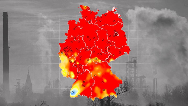 Die Werte der Feinstaubkonzentration in Deutschland sind so hoch wie seit Jahren nicht mehr. Eine Smog-Glocke hängt über dem Land. (Quelle: t-online)