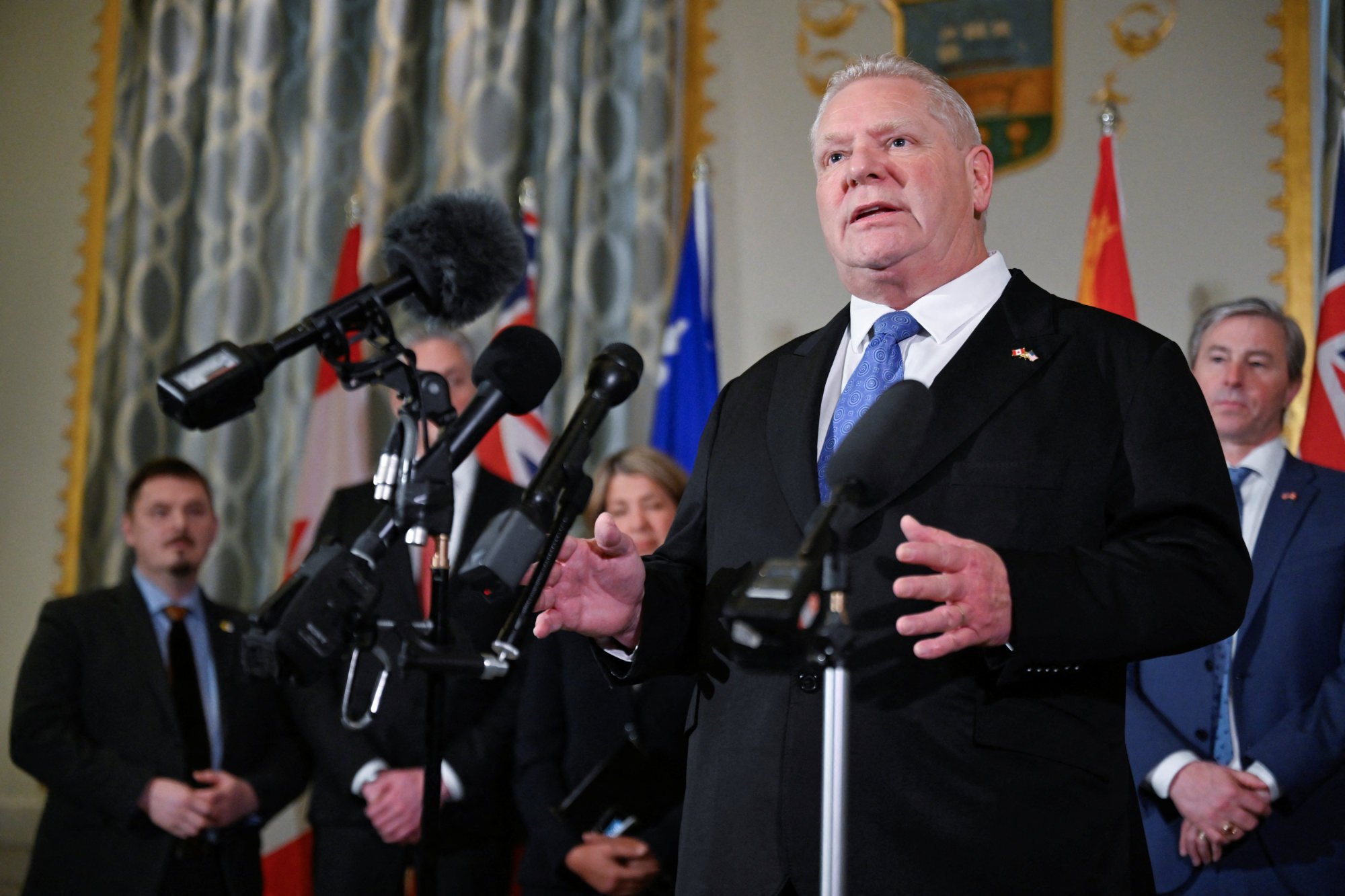 Ontario Premier Doug Ford speaks at a press conference in Washington flanked by his fellow premiers. Photo: Reuters