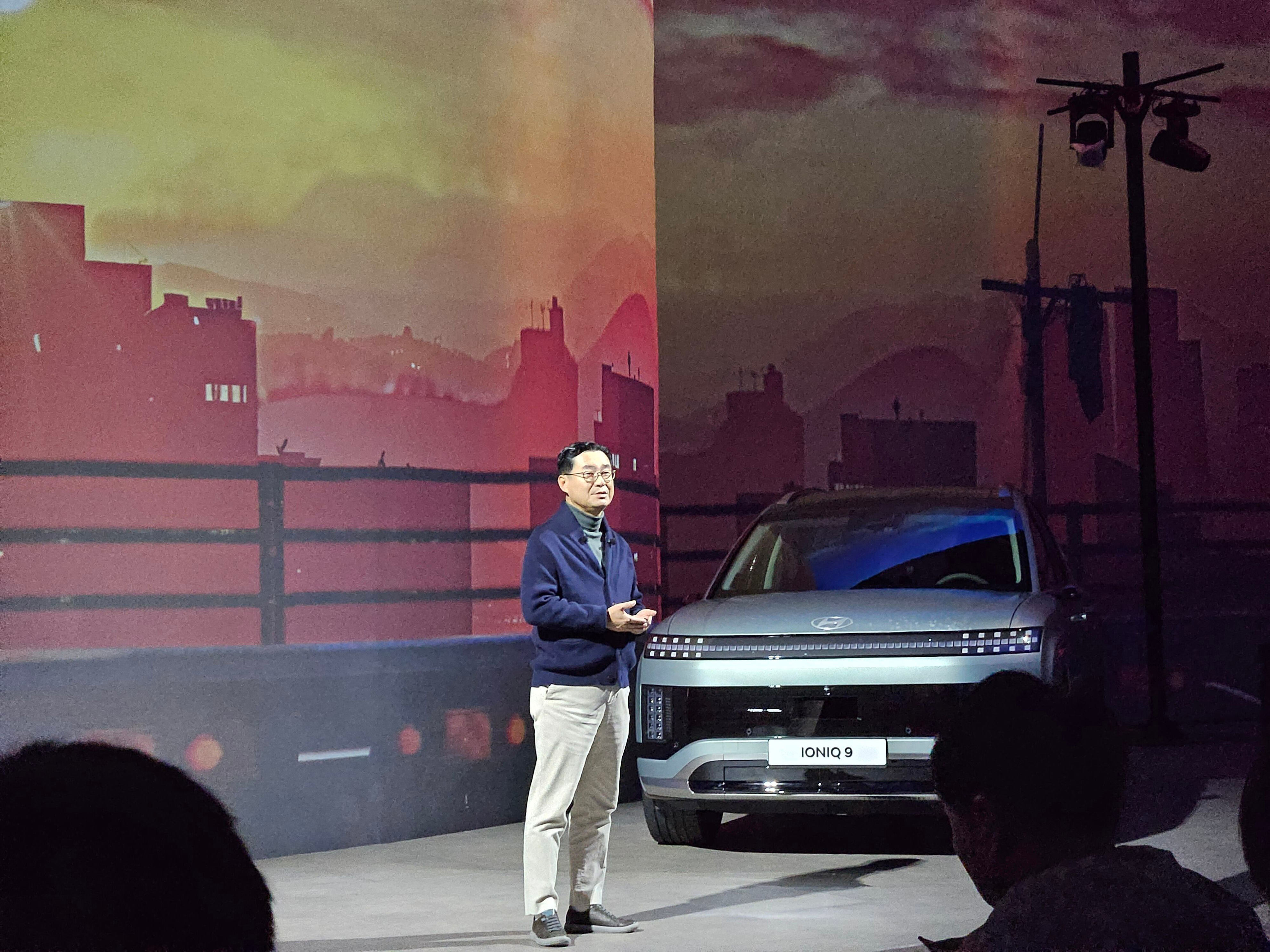 Chung Yoo-seok, vice president of Hyundai Motor Company's domestic business division, introduces the new Ioniq 9 model at a media showcase in Seoul on Feb. 12, 2025. /Kwon Yoo-jeong