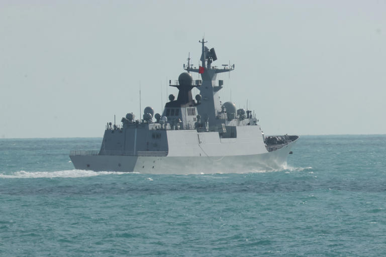 In this photo provided by the Australian Defense Ministry on February 13, 2025, Chinese Type 054A frigate CNS Hengyang transits the waters northeast of Australia. Australian Defense Ministry