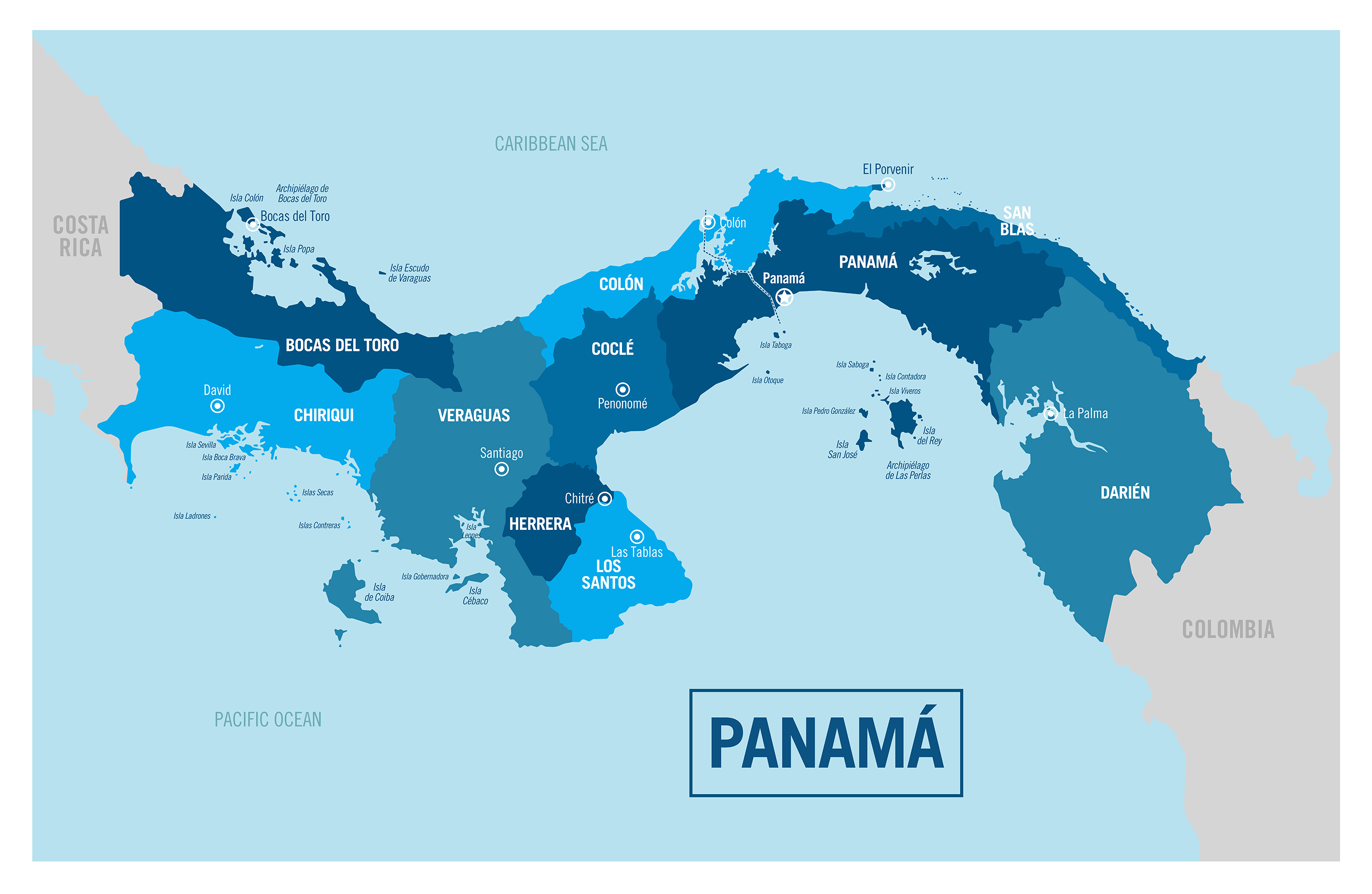 A map of Panama showing the nine provinces.