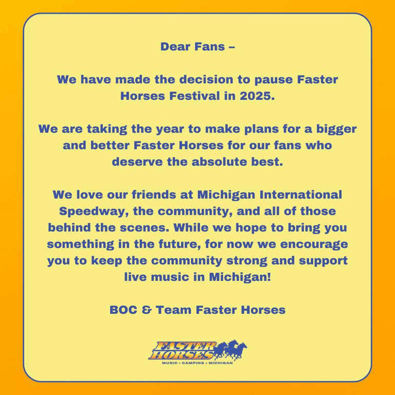 The faster horses festival for 2025 has been canceled
