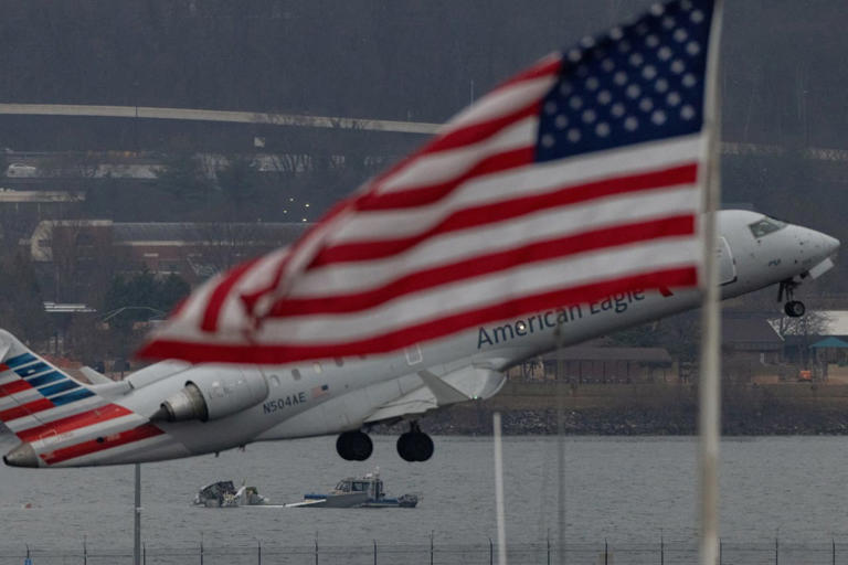An American Airlines airplane takes off near Reagan Washington National Airport.