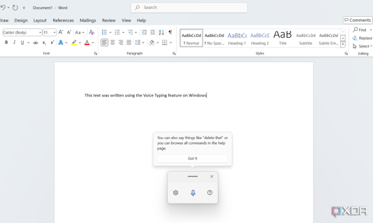 Screenshot showing Voice typing feature on Windows
