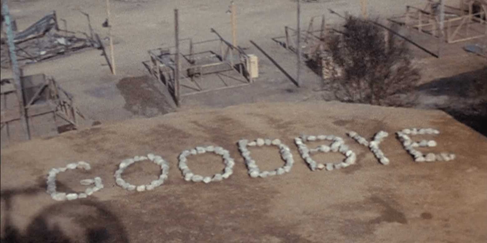 The goodbye message written with stones on the ground in the MASH finale.