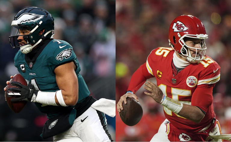 Jalen Hurts y Patrick Mahomes en la NFL - Fotos: AFP y AP