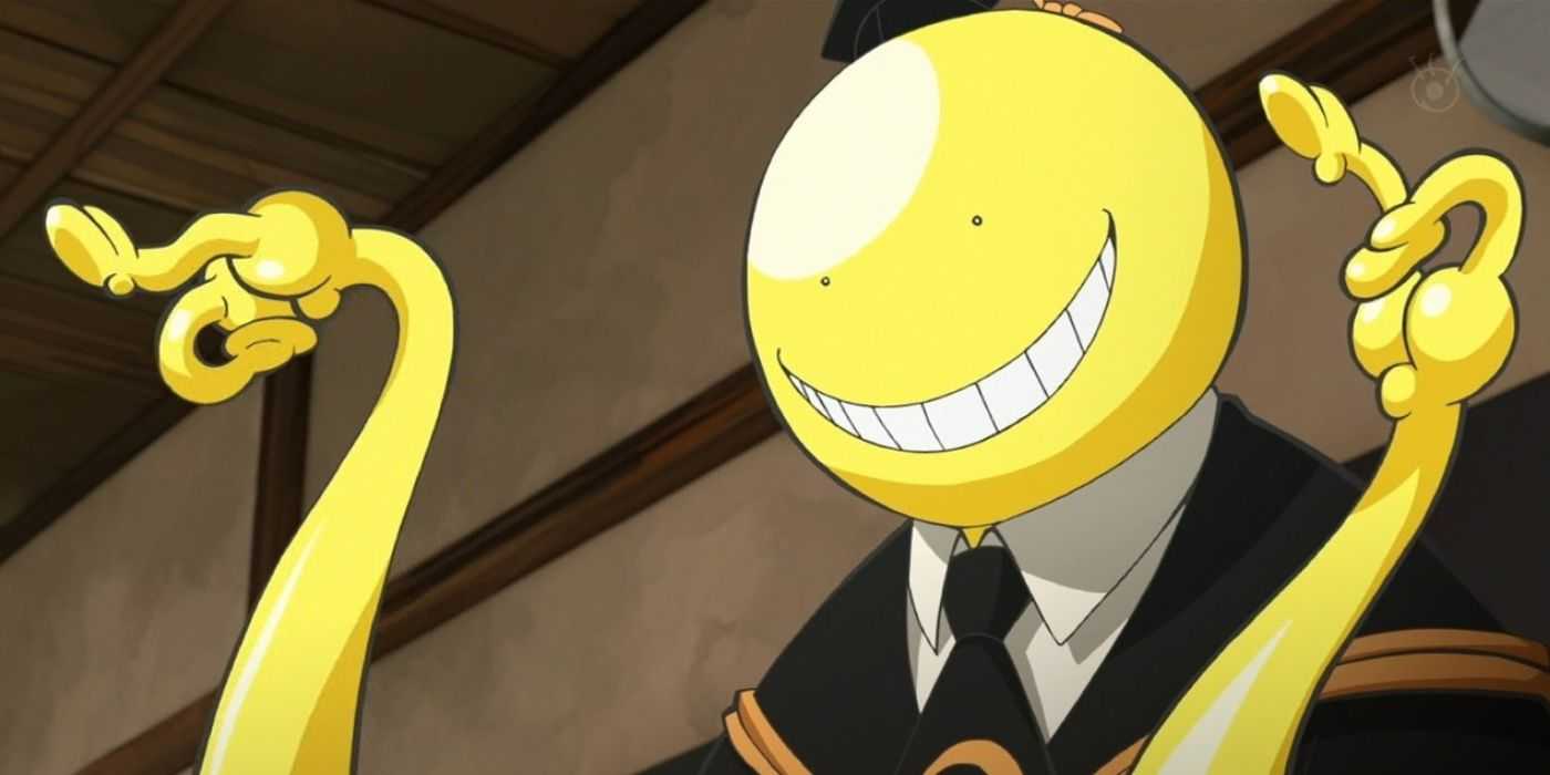 Korosensei from Assassination Classroom is grinning.