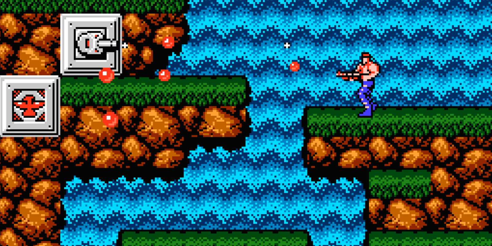 Contra gameplay NES featuring the player firing his gun.
