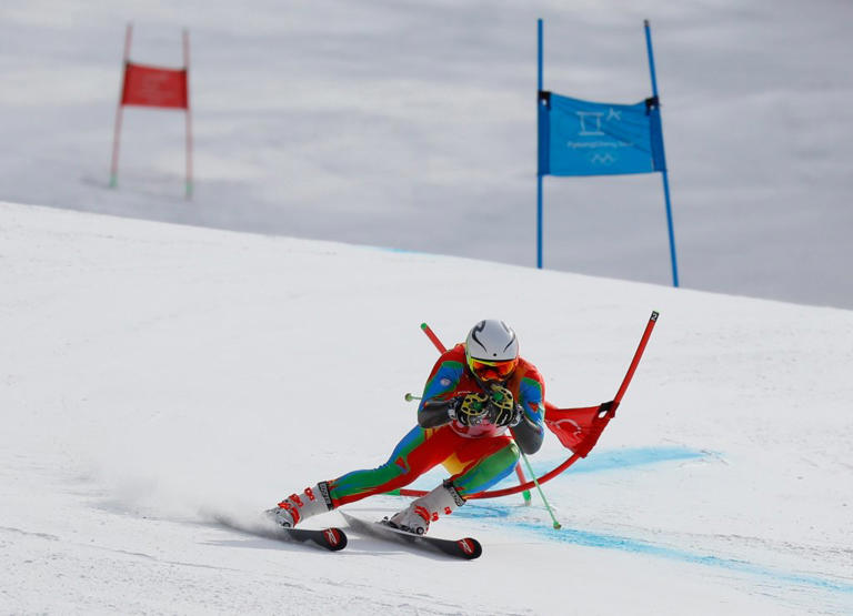 Shannon-Ogbnai Abeda of Eritrea competes at the Yongpyong Alpine Centre - Pyeongchang, South Korea - February 18, 2018.